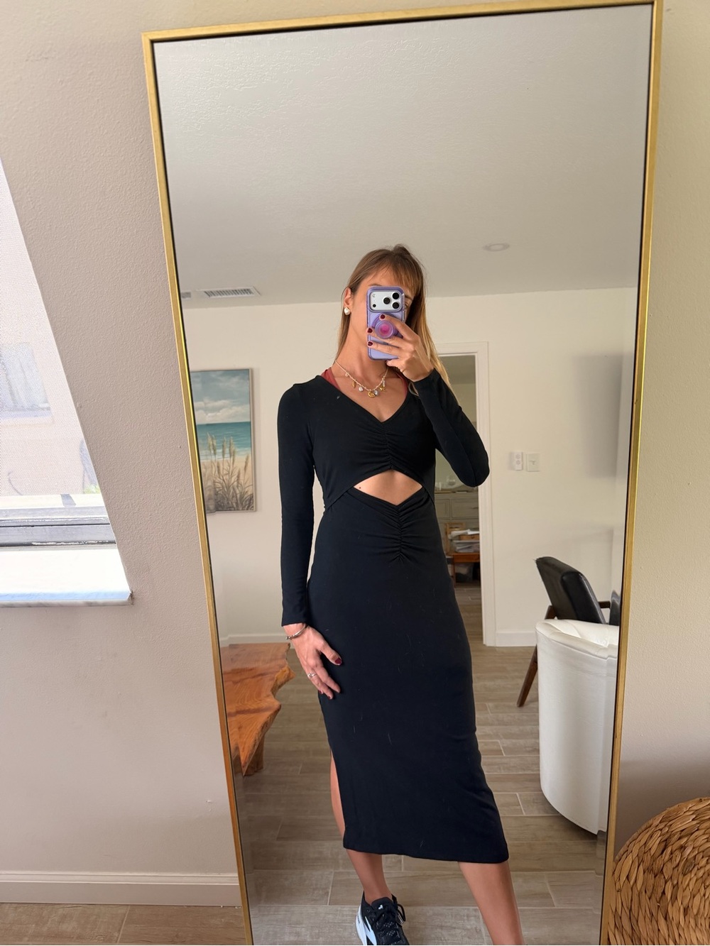 Anthropology Black Cutout Long Sleeve Midi Dress